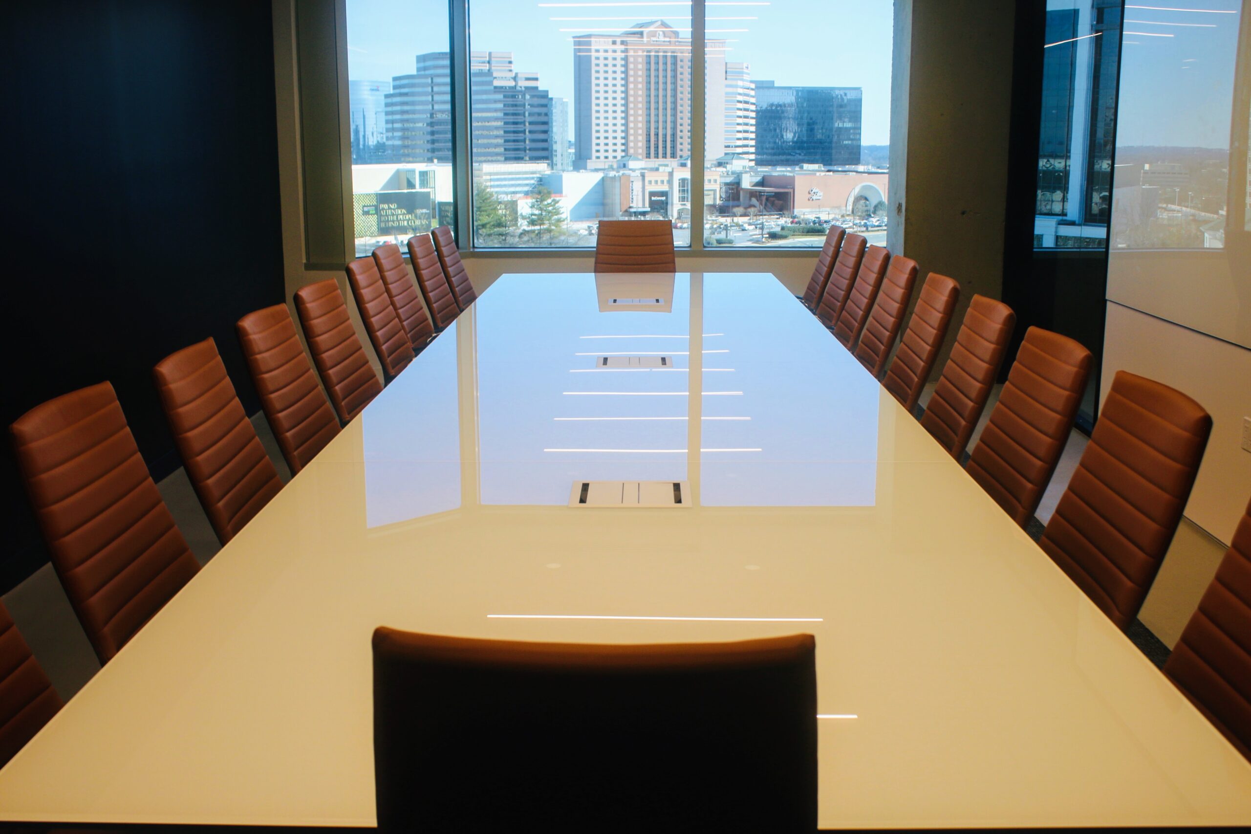 Conference table with window behind